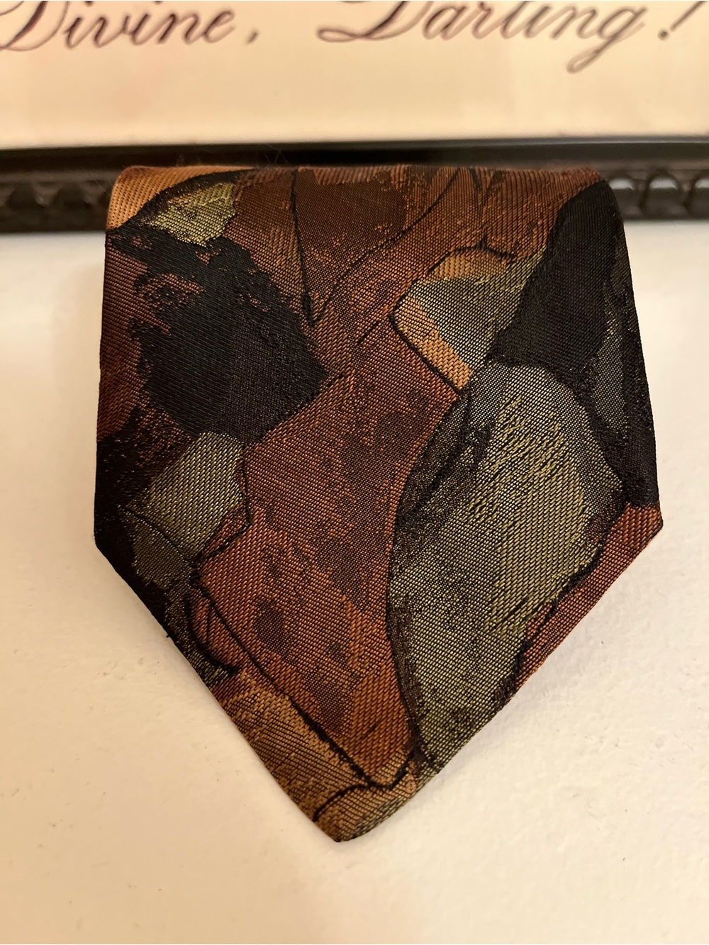 Ermenegildo Zegna Brown and Olive Abstract Autumn Print Silk Tie Made in Italy